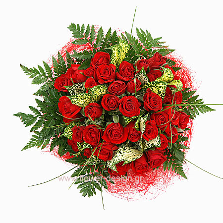 Μπουκέτο με 30 Τριαντάφυλλα & Τροπικά Φυλλώματα - VAL 11018