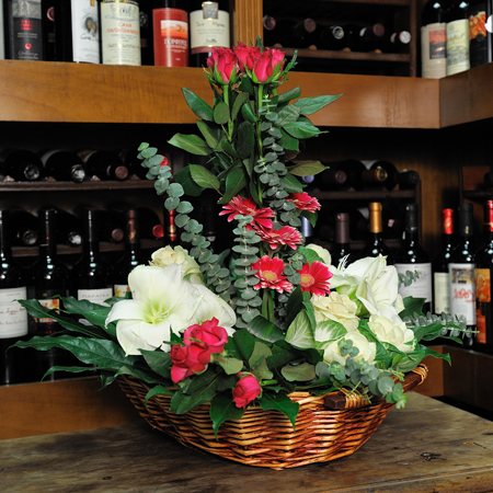 basket with Brassica, &Aacute;marylis , roses and Gerberes - BASK 23013