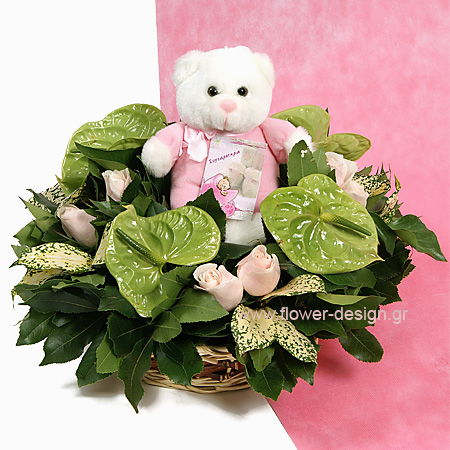 Mix flowers in a basket with toys  - BIRTH 16010