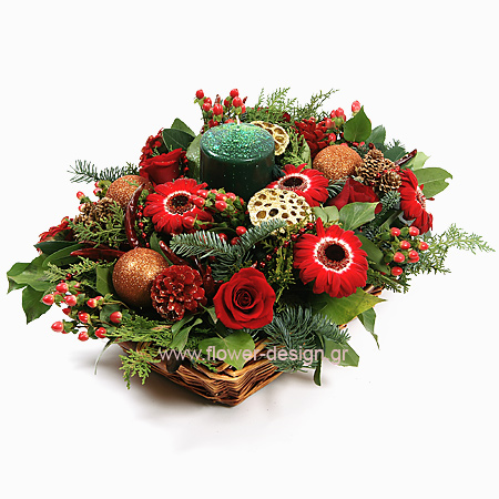 floral arrangement of flowers  in a basket - XMAS 44013