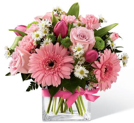 Floral arrangement with mix flowers - GLASS 18004