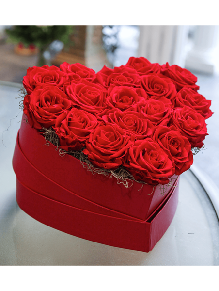 Red Heart Shaped Box With Red Roses