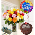 Bouquet of roses in vase , chocolates, cake and balloons - ΓΛΥ 072240