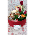 Box With Delicacies, Teddybear And Flowers