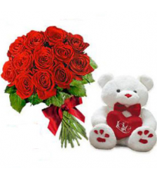 Μπουκέτο με Τριαντάφυλλα, Λούτρινο και Φυλλώματα - VAL 001205