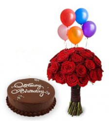 Μπουκέτο με Τριαντάφυλλα, Τούρτα & Μπαλόνια - ΜΠΟΥ 072241