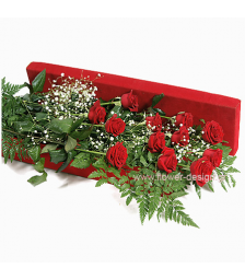 Roses In Box With Gipsophyla and Ferns