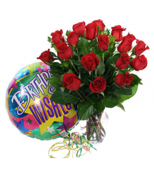 Roses in a vase with balloon - ROSE 42022