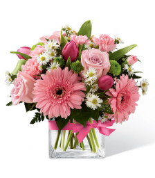 Floral arrangement with mix flowers - GLASS 18004