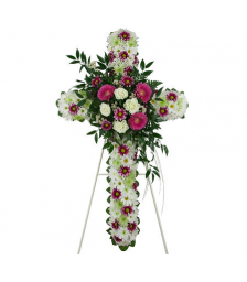 Cross funeral with special composition of roses, gerberas and chrysanthemums - COND 39057