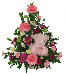 Καλάθι με μίχ Λουλούδια και Αρκουδάκι - BIRTH 16004