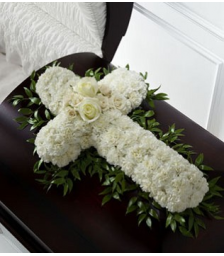 Funeral cross with carnations and roses - COND 39002