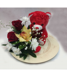 3D heart with teddybear and flowers