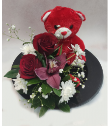 3D heart with teddybear and flowers