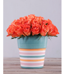 Flowerpot with Orange Roses