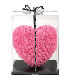 Ροζ Μεσαία Καρδιά από τεχνητά τριαντάφυλλα 20 cm