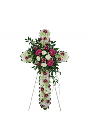 Cross funeral with special composition of roses, gerberas and chrysanthemums - COND 39057