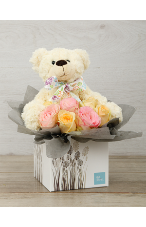 Roses with Teddybear in holder
