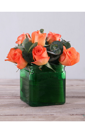 Orange Roses in Glass