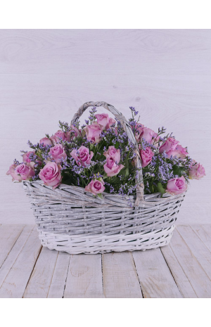 Basket with Pink Roses