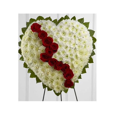 Heart funeral floral arrangement with roses and chrysanthemums - COND 39052